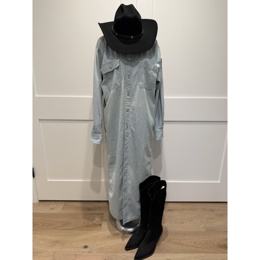 Ralph Lauren Denim Shirt Dress Women's 10 Light Blue Chambray Western Y2K